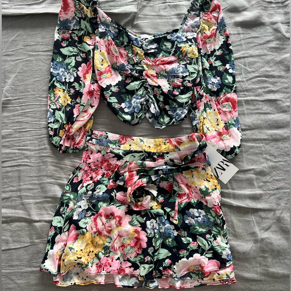 Zara floral top and skirt set